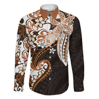 Monstera Plumeria Flowers Orange Family Matching Mermaid Dress and Hawaiian Shirt Polynesian Pattern LT01 Dad's Shirt - Long Sleeve Orange - Polynesian Pride