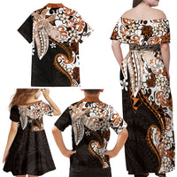 Monstera Plumeria Flowers Orange Family Matching Off Shoulder Maxi Dress and Hawaiian Shirt Polynesian Pattern LT01 - Polynesian Pride