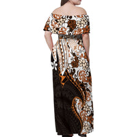 Monstera Plumeria Flowers Orange Family Matching Off Shoulder Maxi Dress and Hawaiian Shirt Polynesian Pattern LT01 - Polynesian Pride