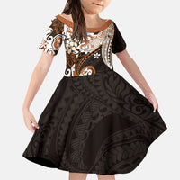 Monstera Plumeria Flowers Orange Family Matching Puletasi and Hawaiian Shirt Polynesian Pattern LT01 Daughter's Dress Orange - Polynesian Pride
