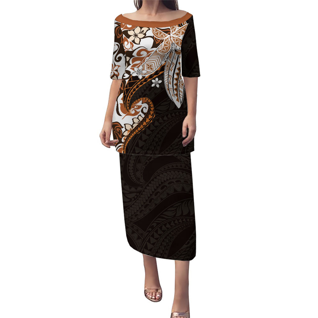 Monstera Plumeria Flowers Orange Family Matching Puletasi and Hawaiian Shirt Polynesian Pattern LT01 Mom's Dress Orange - Polynesian Pride