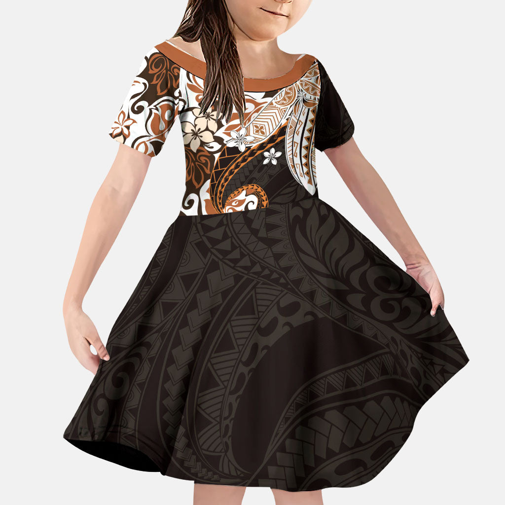 Monstera Plumeria Flowers Orange Family Matching Summer Maxi Dress and Hawaiian Shirt Polynesian Pattern LT01 Daughter's Dress Orange - Polynesian Pride
