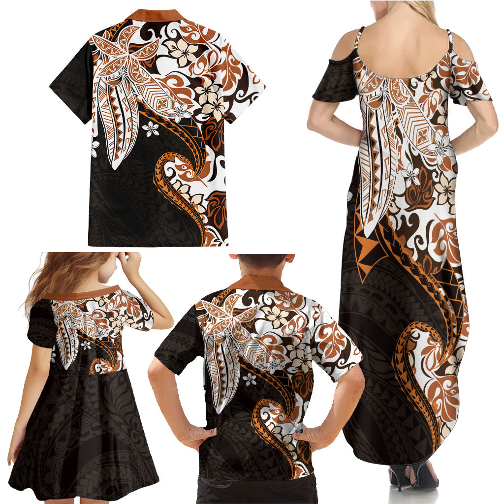 Monstera Plumeria Flowers Orange Family Matching Summer Maxi Dress and Hawaiian Shirt Polynesian Pattern LT01 - Polynesian Pride
