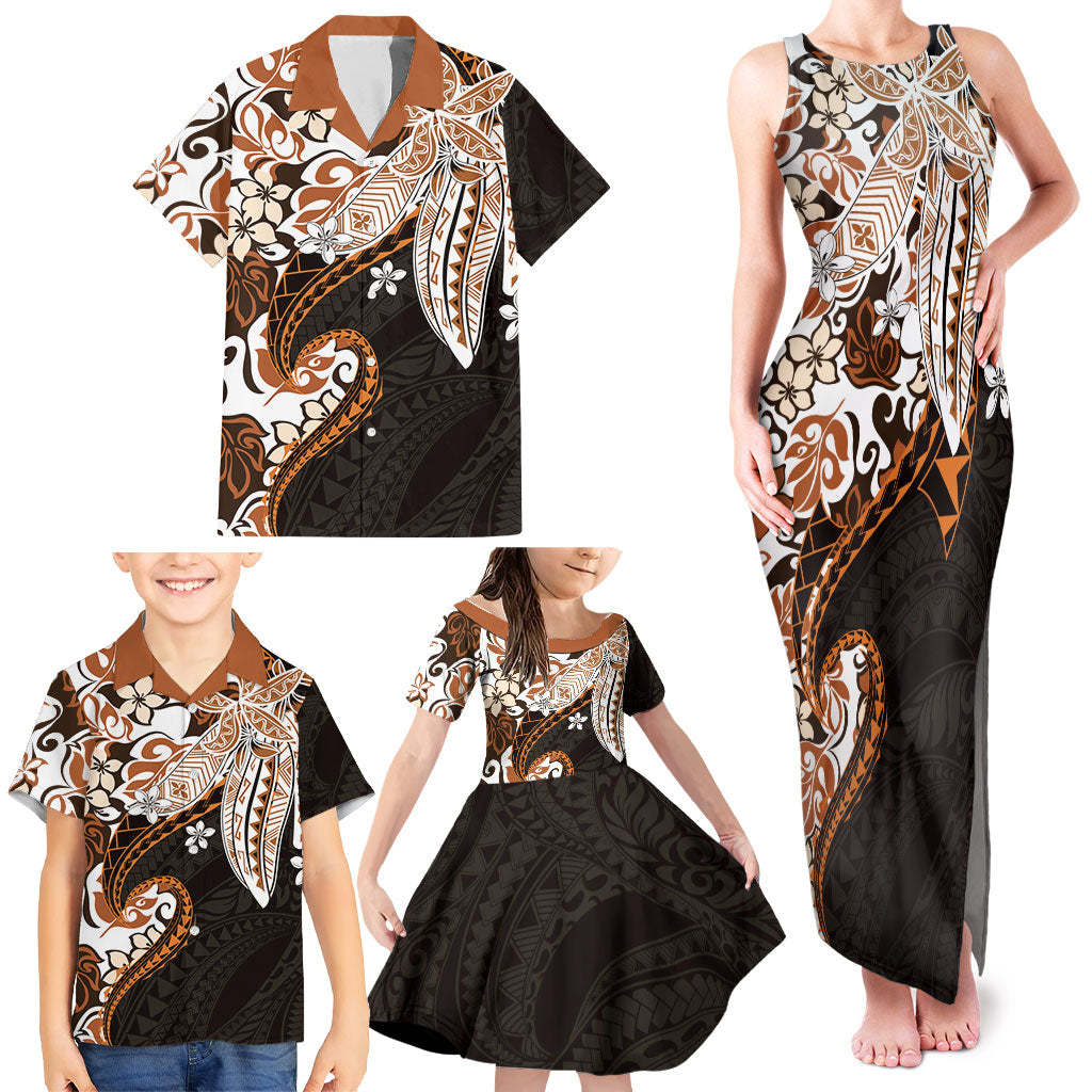 Monstera Plumeria Flowers Orange Family Matching Tank Maxi Dress and Hawaiian Shirt Polynesian Pattern LT01 - Polynesian Pride