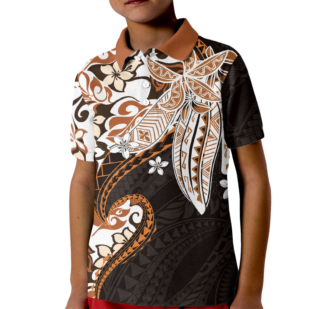 Monstera Plumeria Flowers Orange Kid Polo Shirt Polynesian Pattern LT01 Kid Orange - Polynesian Pride