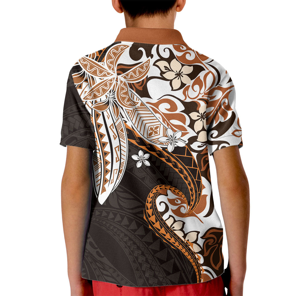 Monstera Plumeria Flowers Orange Kid Polo Shirt Polynesian Pattern LT01 - Polynesian Pride