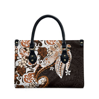 Monstera Plumeria Flowers Orange Leather Bag Polynesian Pattern