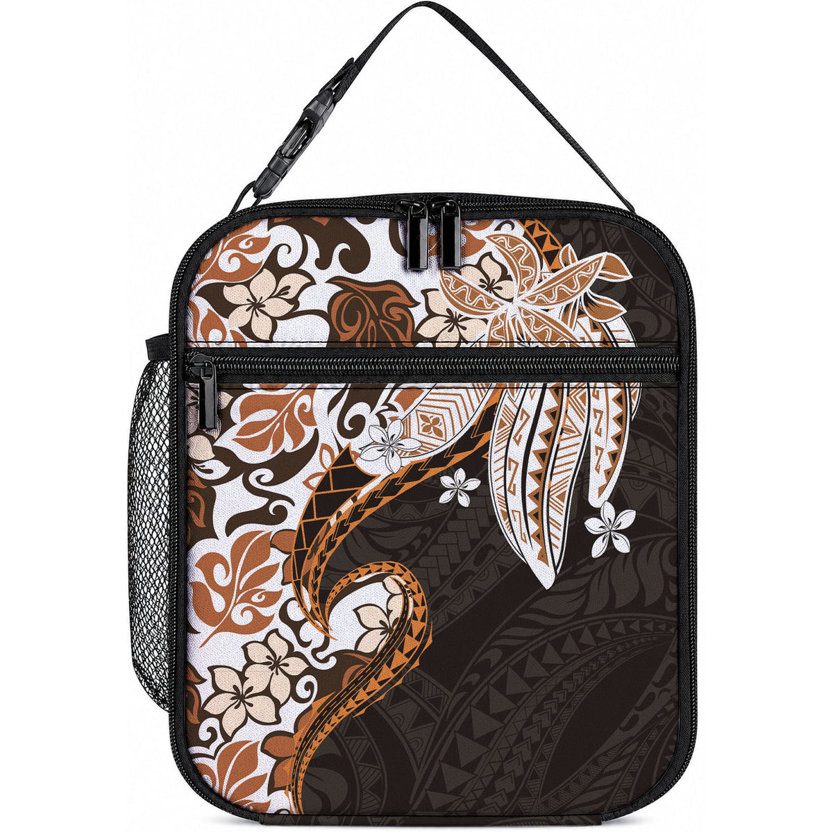 Monstera Plumeria Flowers Orange Lunch Bag Polynesian Pattern LT01 10.2 × 8.3 × 4.3 inch Orange - Polynesian Pride