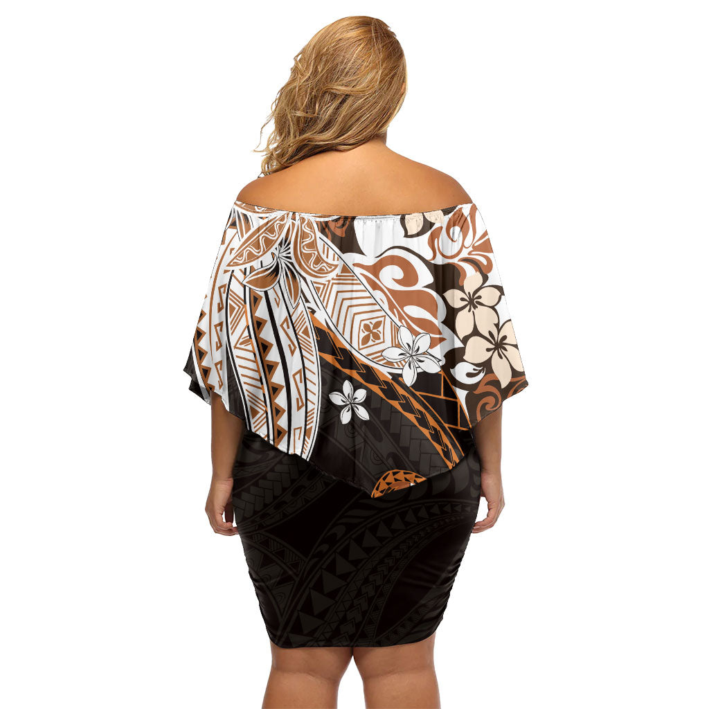 Monstera Plumeria Flowers Orange Off Shoulder Short Dress Polynesian Pattern