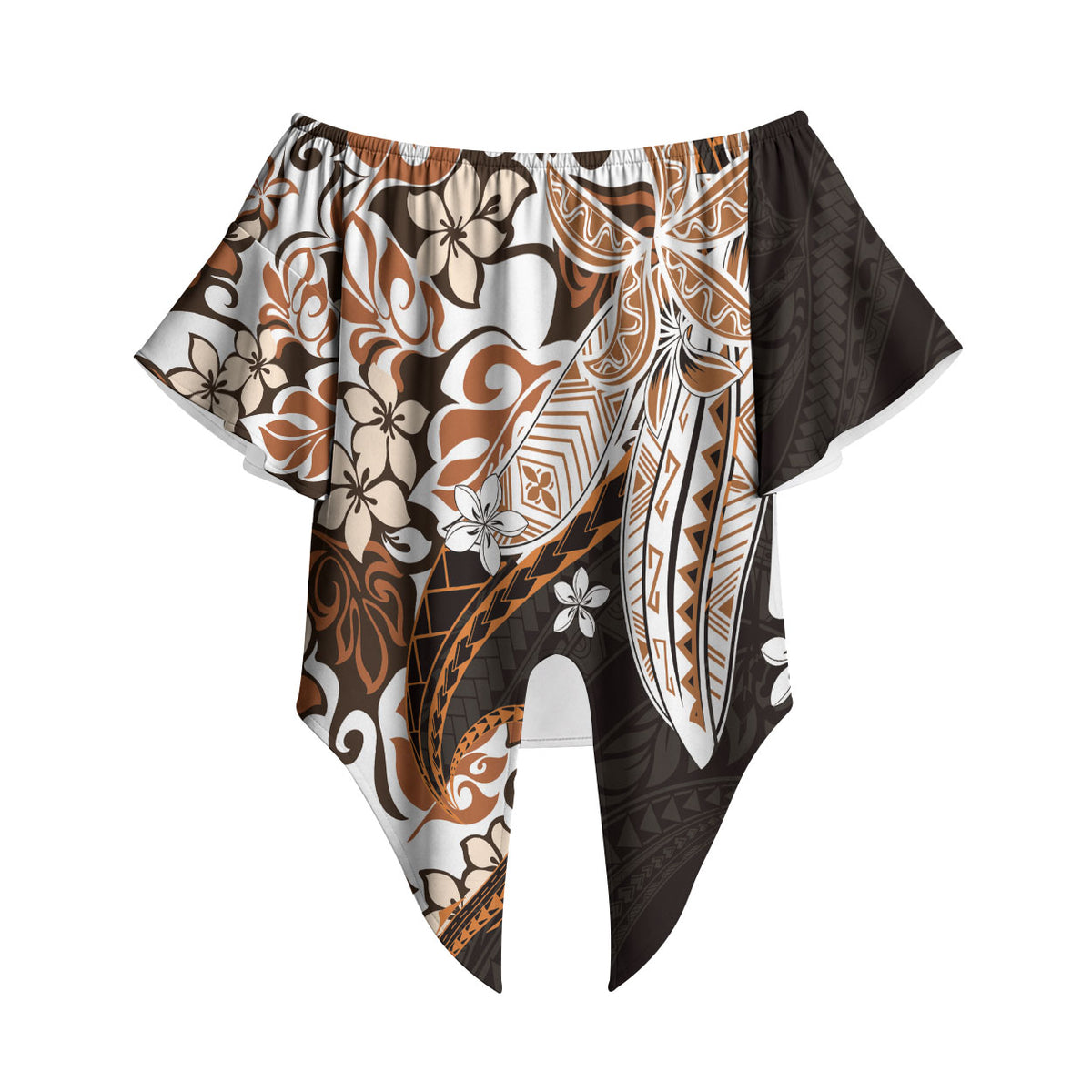 Monstera Plumeria Flowers Orange Off Shoulder Wrap Waist Top Polynesian Pattern LT01 Orange - Polynesian Pride