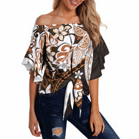 Monstera Plumeria Flowers Orange Off Shoulder Wrap Waist Top Polynesian Pattern LT01 - Polynesian Pride