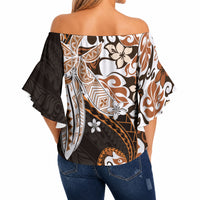 Monstera Plumeria Flowers Orange Off Shoulder Wrap Waist Top Polynesian Pattern LT01 - Polynesian Pride