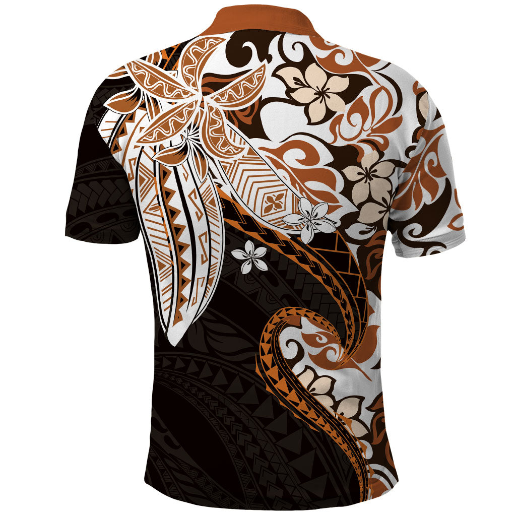 Monstera Plumeria Flowers Orange Polo Shirt Polynesian Pattern