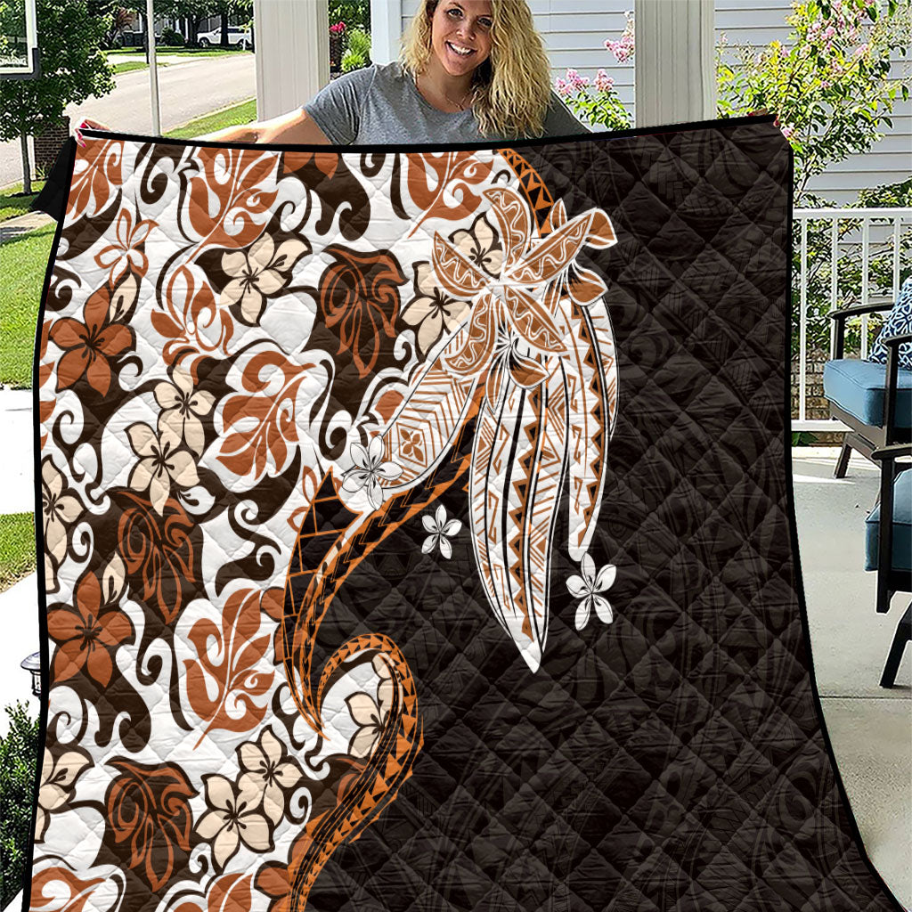 Monstera Plumeria Flowers Orange Quilt Polynesian Pattern