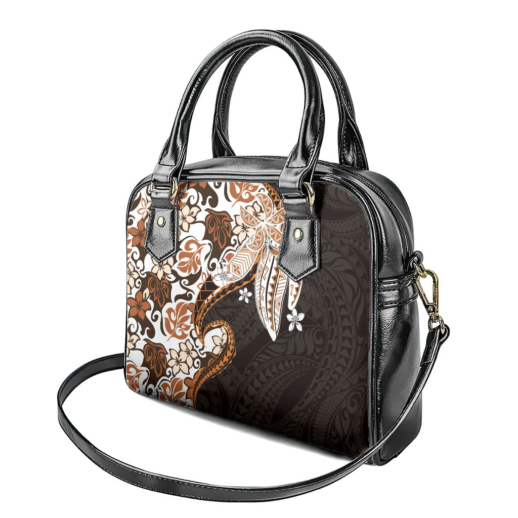 Monstera Plumeria Flowers Orange Shoulder Handbag Polynesian Pattern