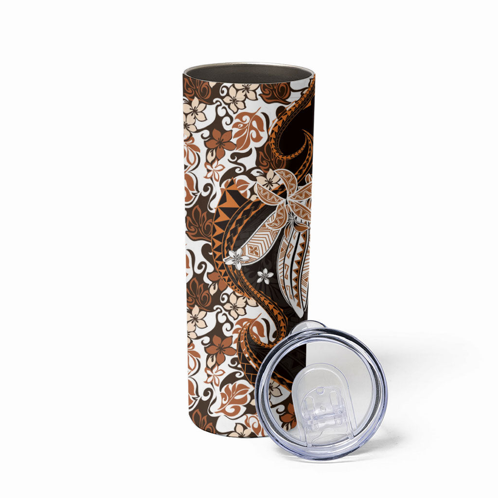 Monstera Plumeria Flowers Orange Skinny Tumbler Polynesian Pattern