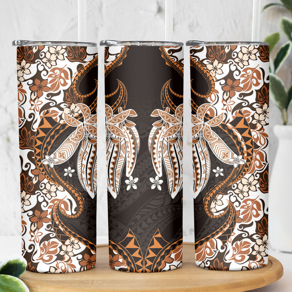Monstera Plumeria Flowers Orange Skinny Tumbler Polynesian Pattern