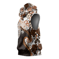 Monstera Plumeria Flowers Orange Sleeveless Hoodie Polynesian Pattern