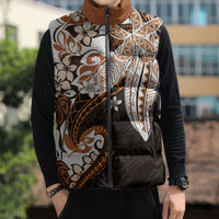 Monstera Plumeria Flowers Orange Sleeveless Puffer Jacket Polynesian Pattern
