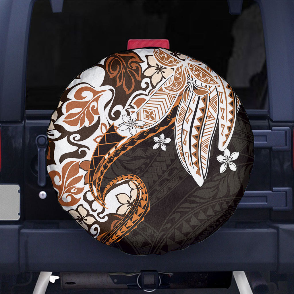 Monstera Plumeria Flowers Orange Spare Tire Cover Polynesian Pattern