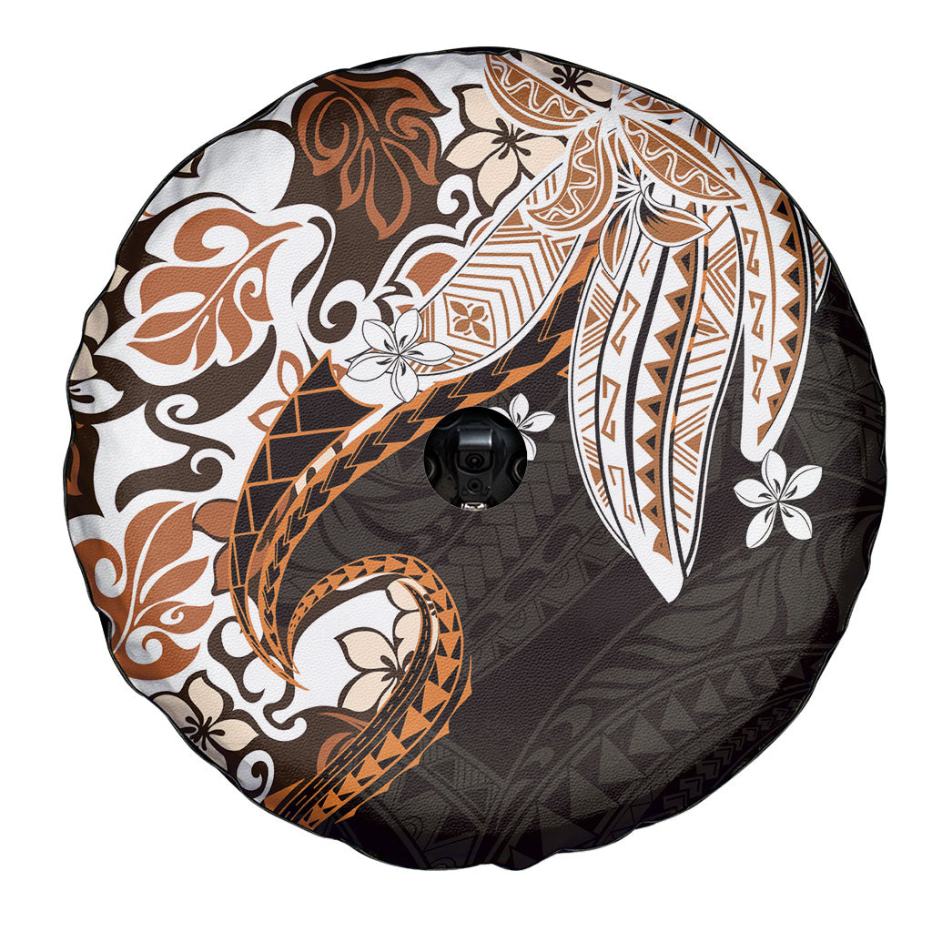 Monstera Plumeria Flowers Orange Spare Tire Cover Polynesian Pattern