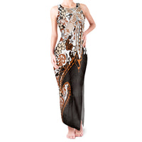 Monstera Plumeria Flowers Orange Tank Maxi Dress Polynesian Pattern
