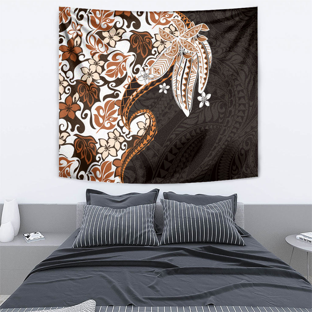 Monstera Plumeria Flowers Orange Tapestry Polynesian Pattern