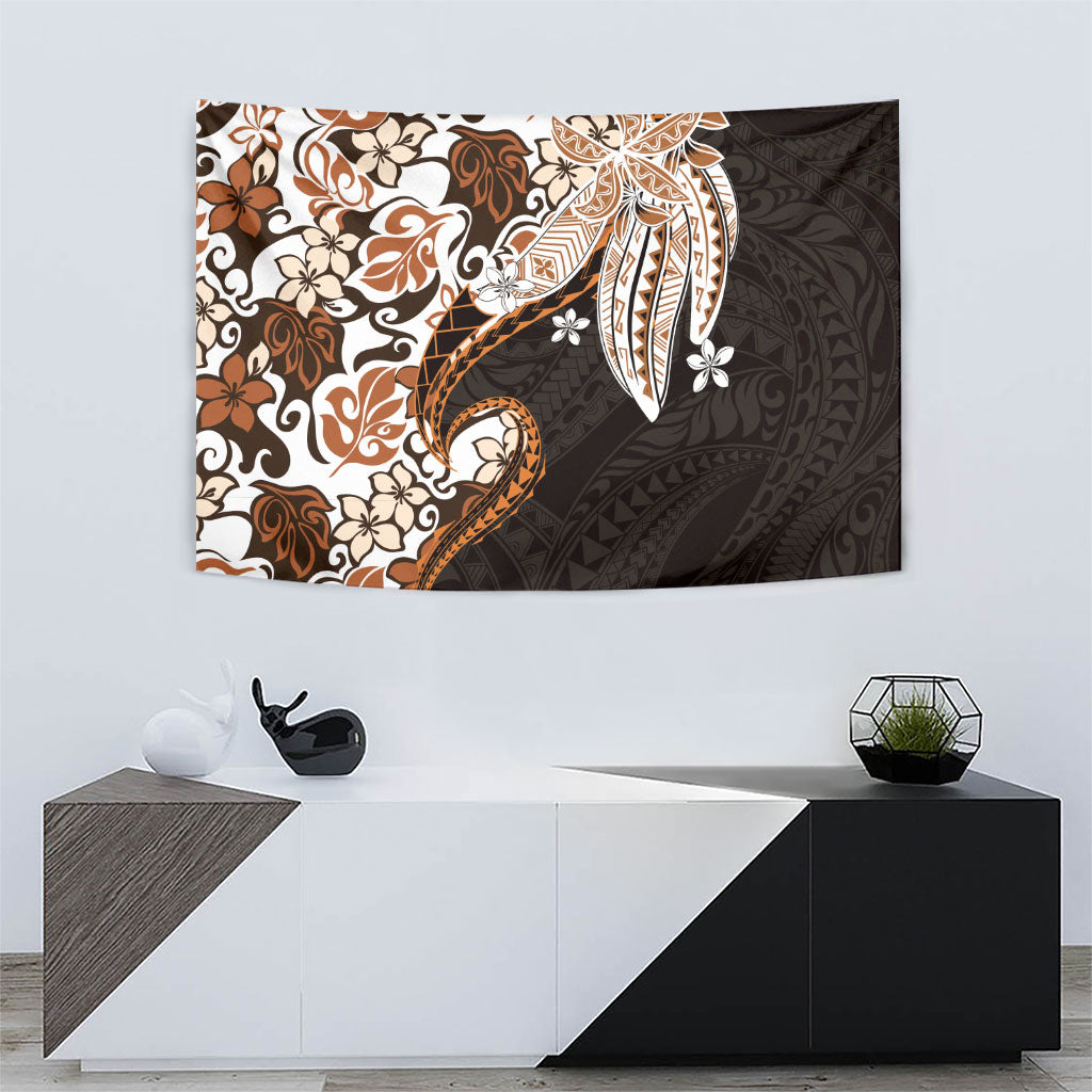 Monstera Plumeria Flowers Orange Tapestry Polynesian Pattern