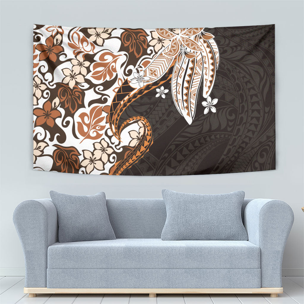 Monstera Plumeria Flowers Orange Tapestry Polynesian Pattern