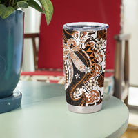 Monstera Plumeria Flowers Orange Tumbler Cup Polynesian Pattern