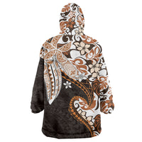 Monstera Plumeria Flowers Orange Wearable Blanket Hoodie Polynesian Pattern