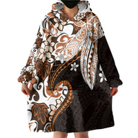 Monstera Plumeria Flowers Orange Wearable Blanket Hoodie Polynesian Pattern