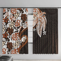 Monstera Plumeria Flowers Orange Window Curtain Polynesian Pattern
