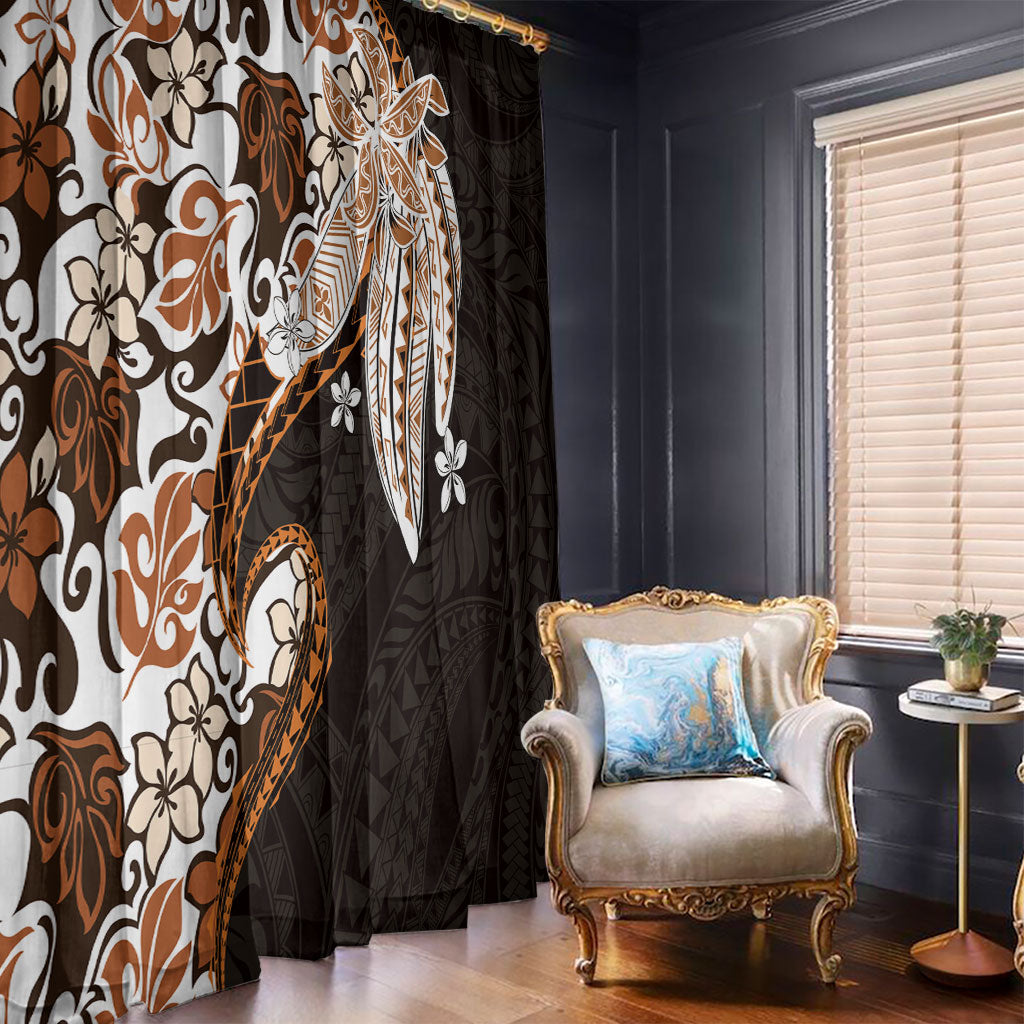 Monstera Plumeria Flowers Orange Window Curtain Polynesian Pattern