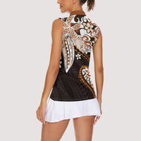 Monstera Plumeria Flowers Orange Women Sleeveless Polo Shirt Polynesian Pattern