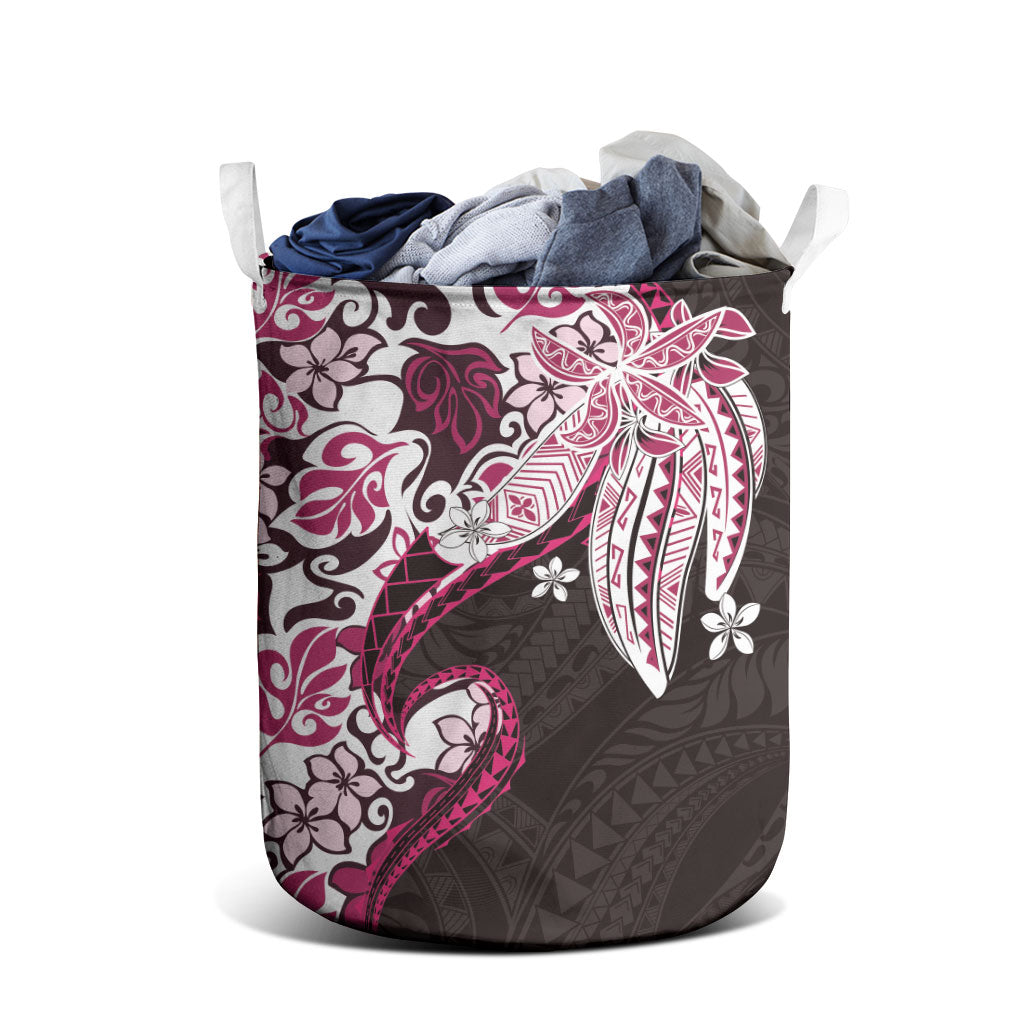 Monstera Plumeria Flowers Pink Laundry Basket Polynesian Pattern