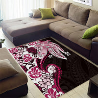 Monstera Plumeria Flowers Pink Area Rug Polynesian Pattern
