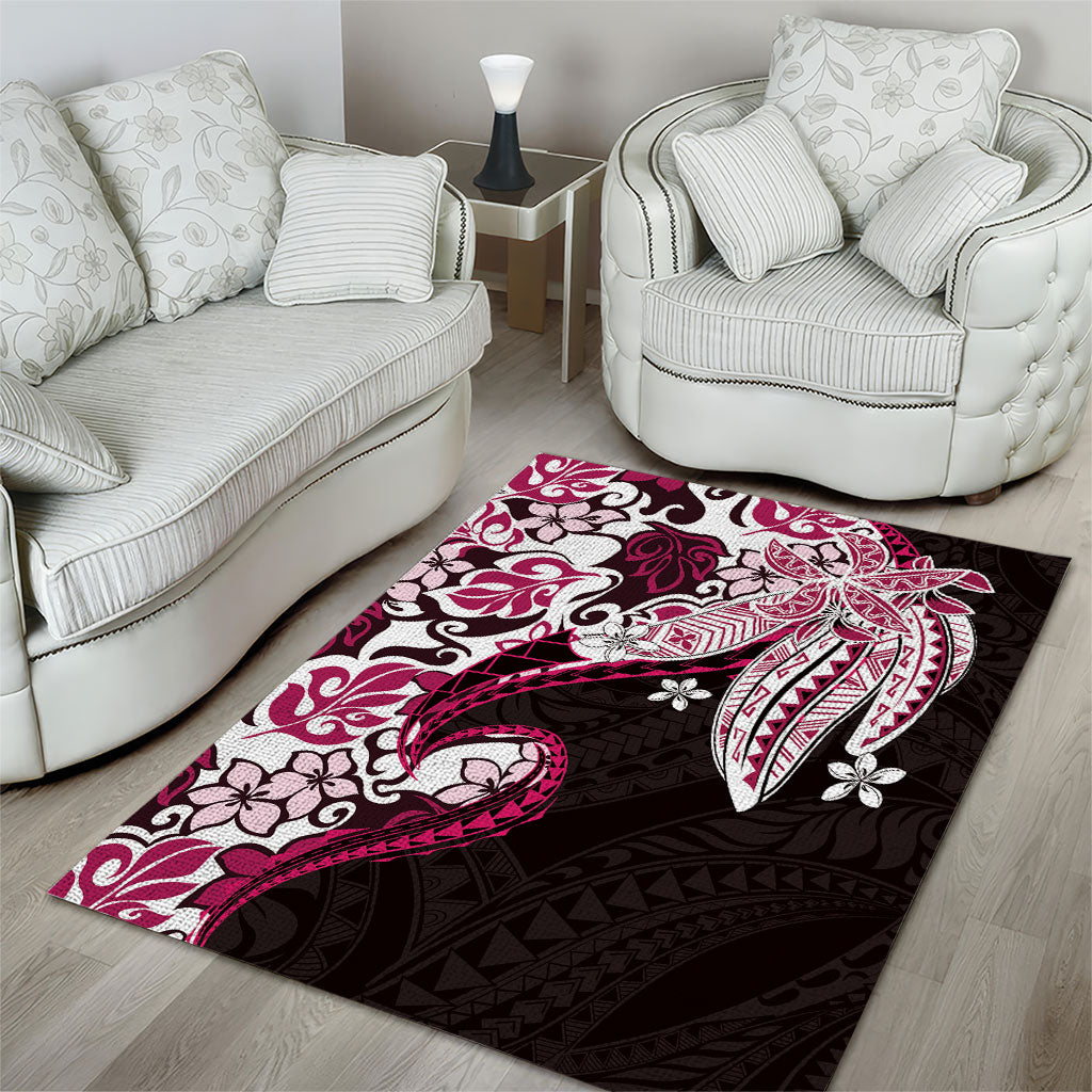 Monstera Plumeria Flowers Pink Area Rug Polynesian Pattern