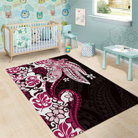 Monstera Plumeria Flowers Pink Area Rug Polynesian Pattern