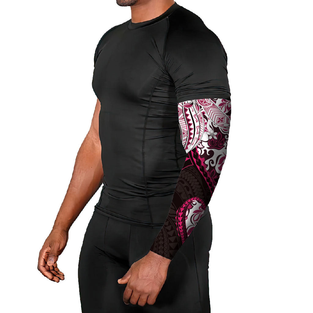 Monstera Plumeria Flowers Pink Arm Sleeves Polynesian Pattern