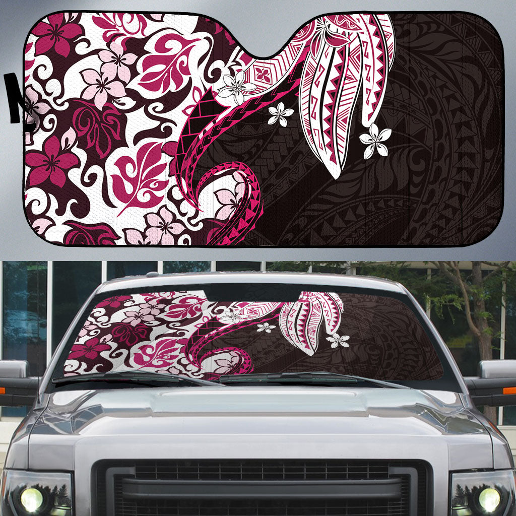 Monstera Plumeria Flowers Pink Auto Sun Shade Polynesian Pattern