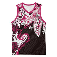 Monstera Plumeria Flowers Pink Basketball Jersey Polynesian Pattern