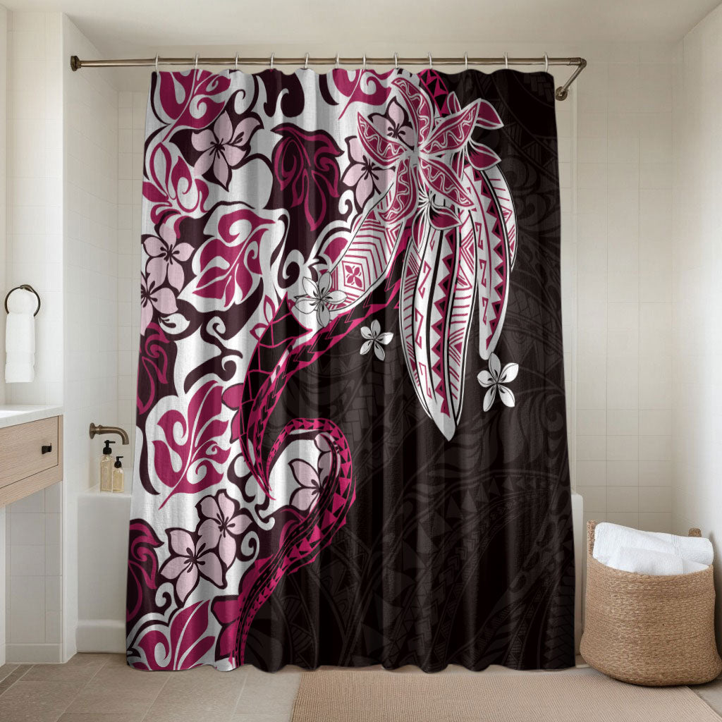 Monstera Plumeria Flowers Pink Bathroom Set Polynesian Pattern