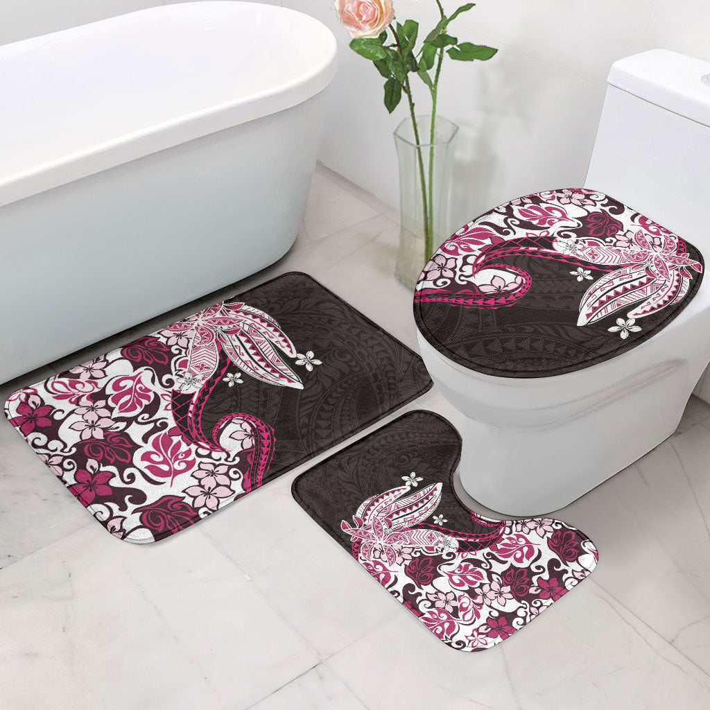 Monstera Plumeria Flowers Pink Bathroom Set Polynesian Pattern