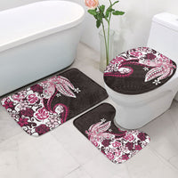 Monstera Plumeria Flowers Pink Bathroom Set Polynesian Pattern