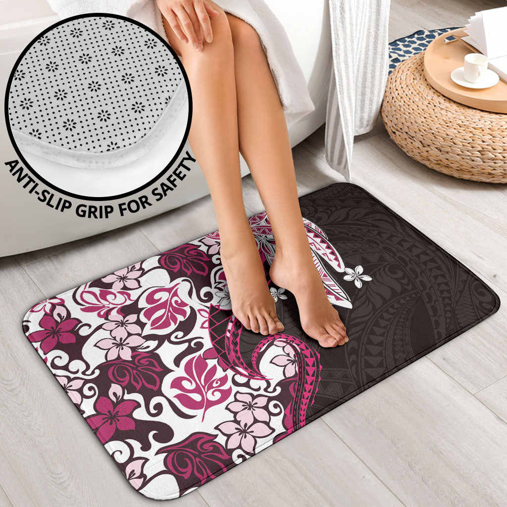 Monstera Plumeria Flowers Pink Bathroom Set Polynesian Pattern