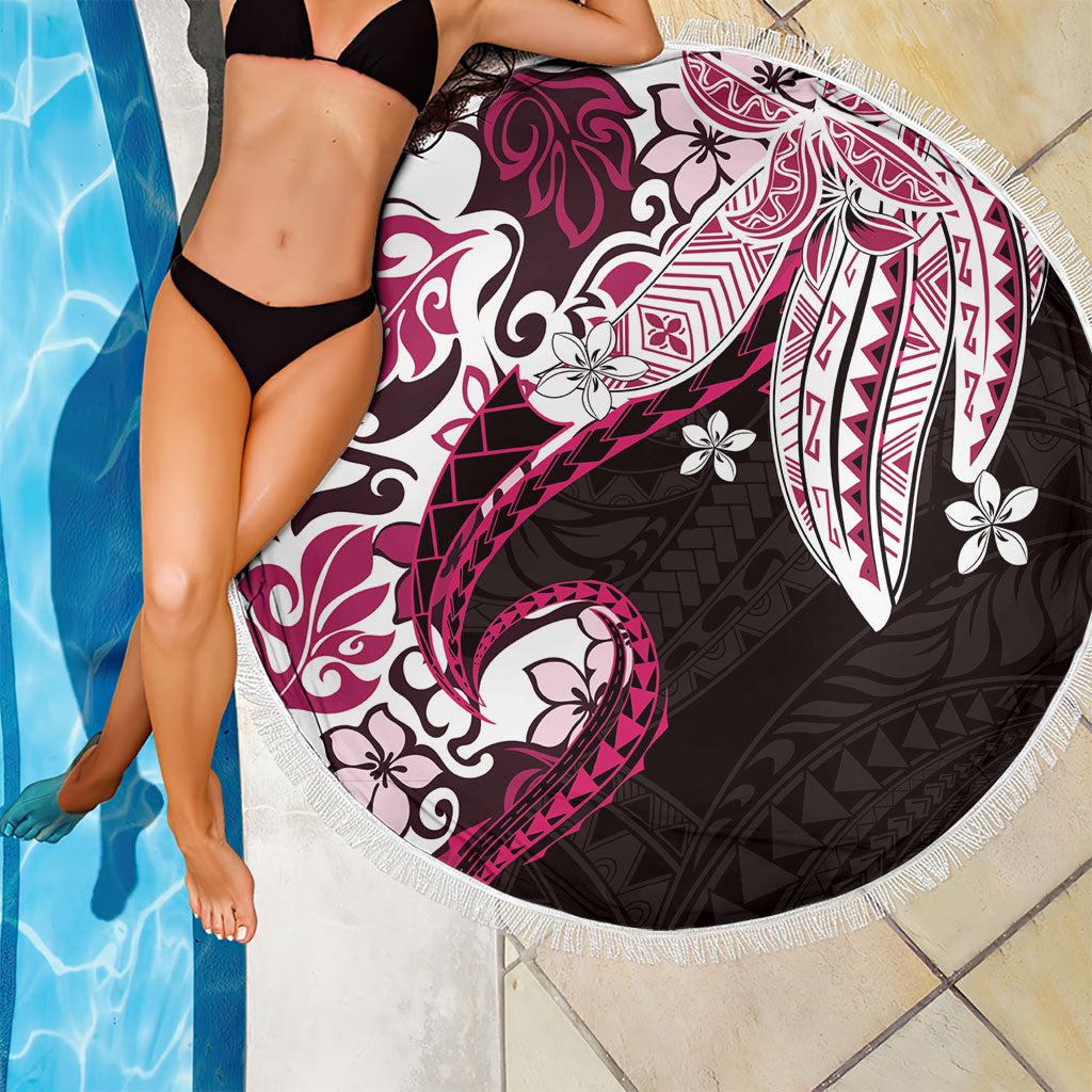 Monstera Plumeria Flowers Pink Beach Blanket Polynesian Pattern