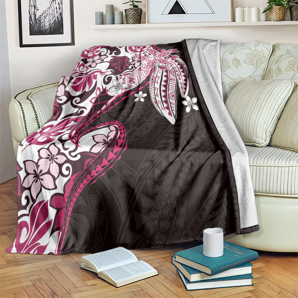 Monstera Plumeria Flowers Pink Blanket Polynesian Pattern