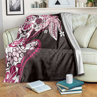 Monstera Plumeria Flowers Pink Blanket Polynesian Pattern