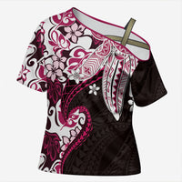 Monstera Plumeria Flowers Pink Cross Shoulder Shirt Polynesian Pattern